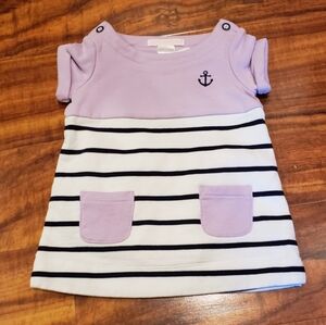 Janie and Jack NWT 3-6 months lavender/white/navy striped terry dress
